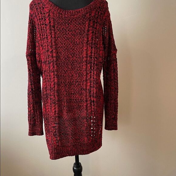 Express Red/Black Marled Chunky Knit Sweater Sz Xs - Picture 7 of 7